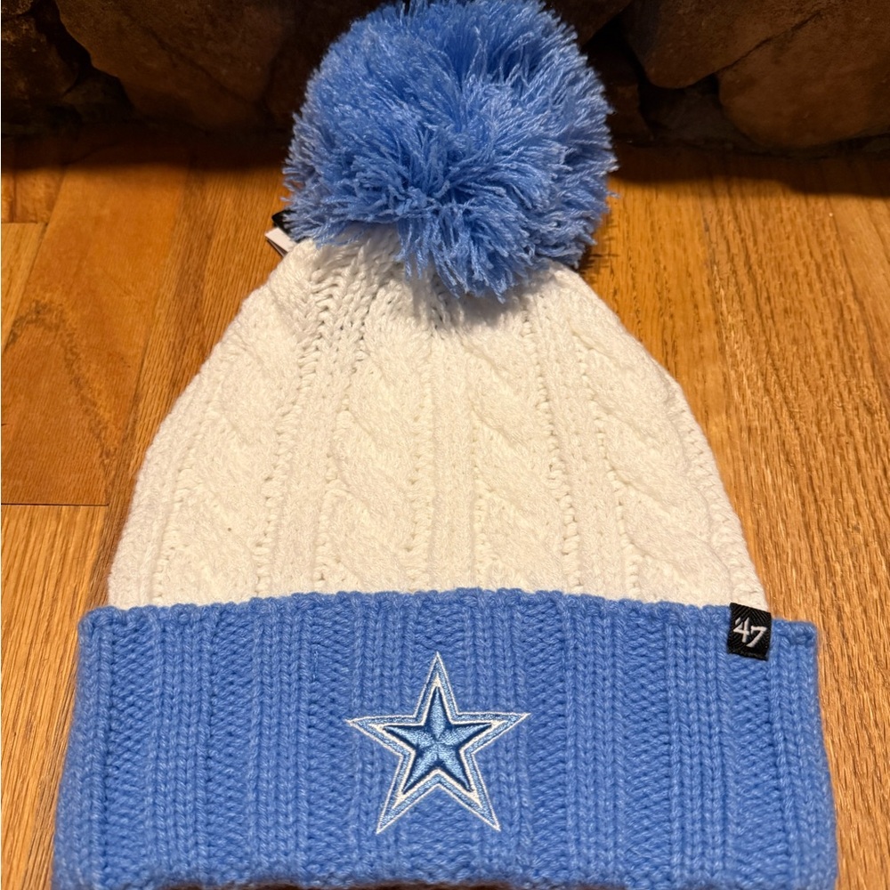 47  Blue and White cowboys Pom Beanie